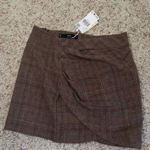 Mango Brown Plaid Mini Skirt